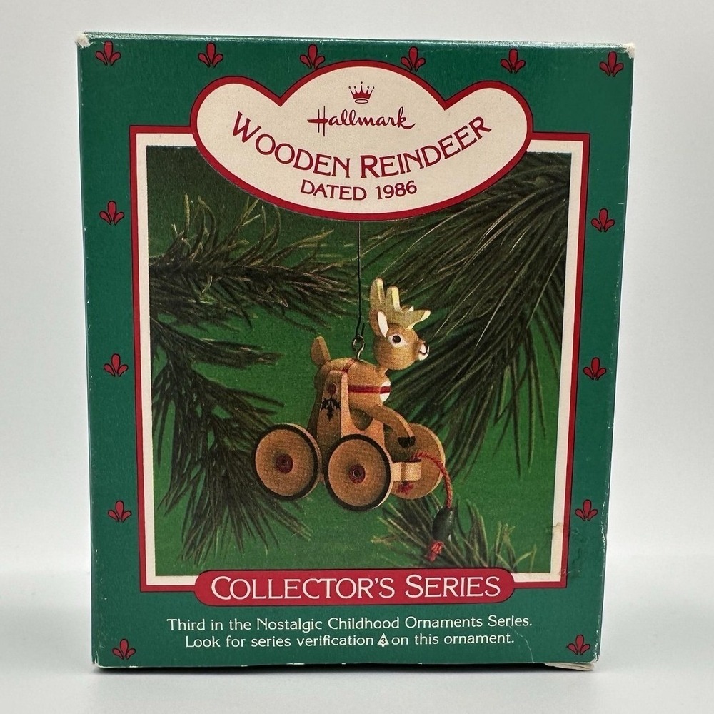 Vintage 1986 Hallmark Wooden‎ Reindeer Ornament Nostalgic Childhood QX407-3